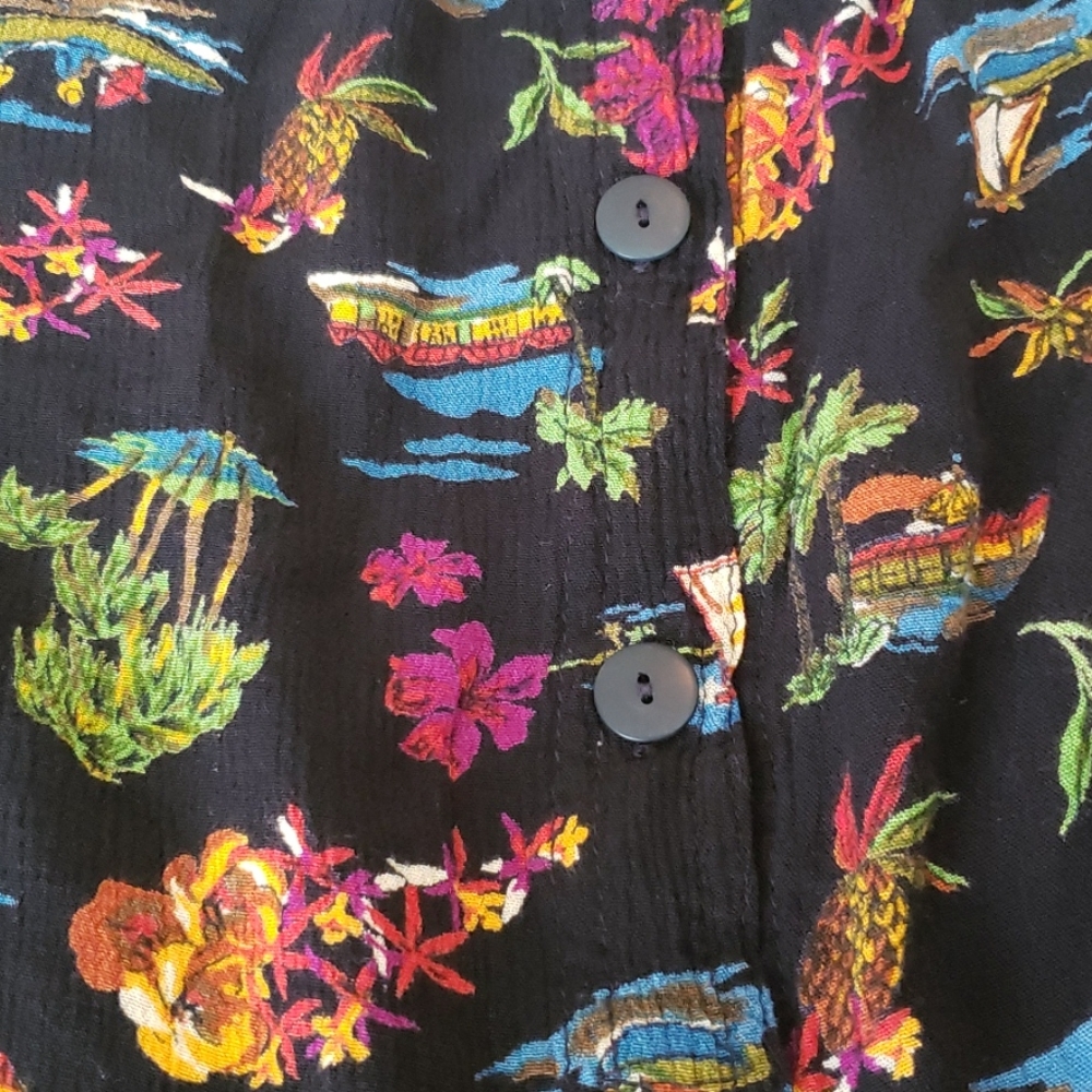 Vintage Tropical Button Down Midi Skirt